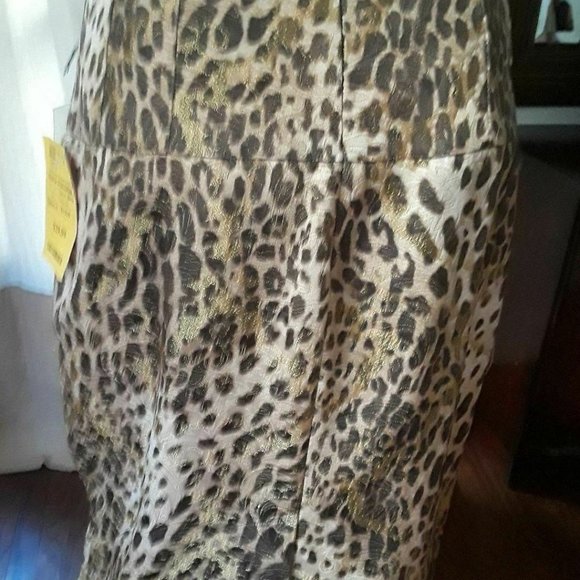 Insight Exotic Leopard Cheetah Print Pencil Skirt Tan Brown Gold sz 4 - Picture 2 of 5